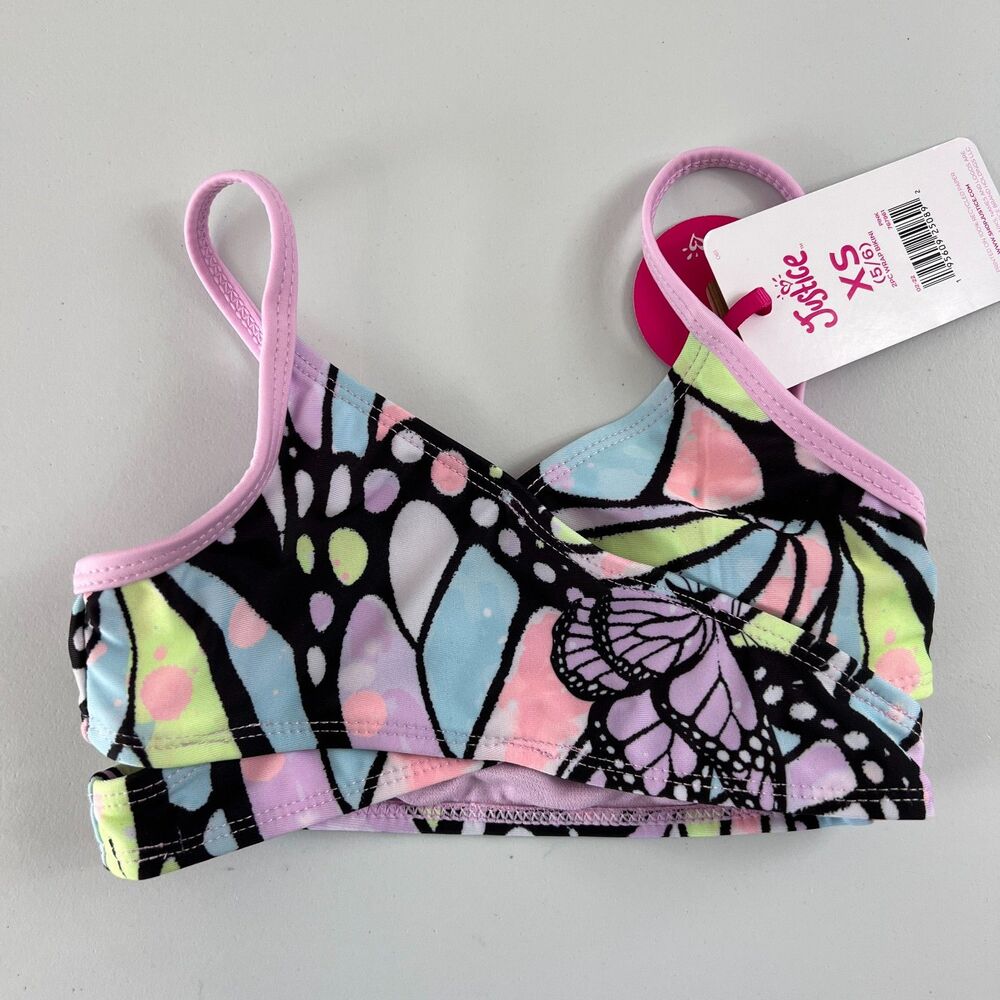 Justice Girls Wrap Bikini Top Pink Multicolor Size XS - New With Tags